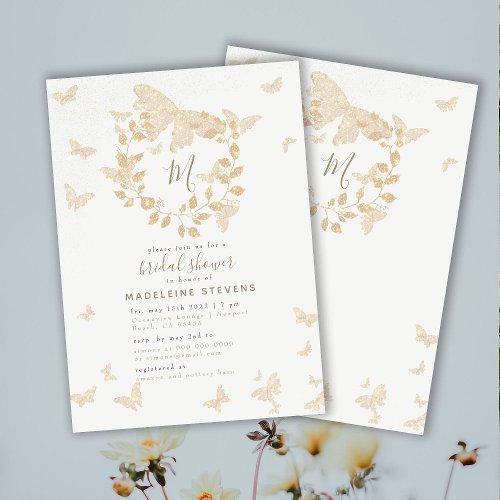 Butterfly Bridal Shower Gold Monogram Elegant Invitation