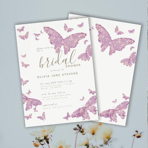 Butterfly Bridal Shower Gold Purple Elegant Boho Invitation
