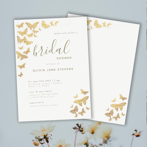 Butterfly Bridal Shower Gold Sparkle Elegant Boho Invitation