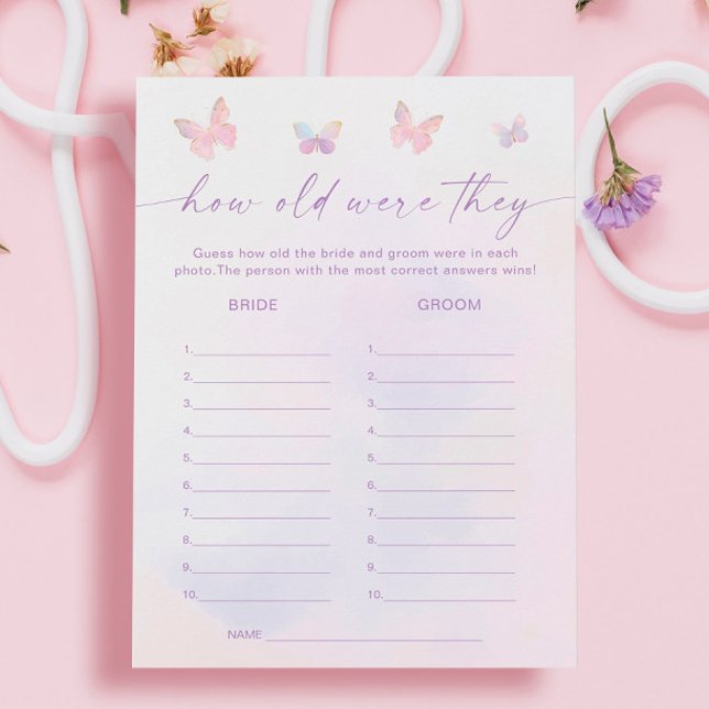 Butterfly Bridal Shower Guess Age Game Card (Creator Uploaded)