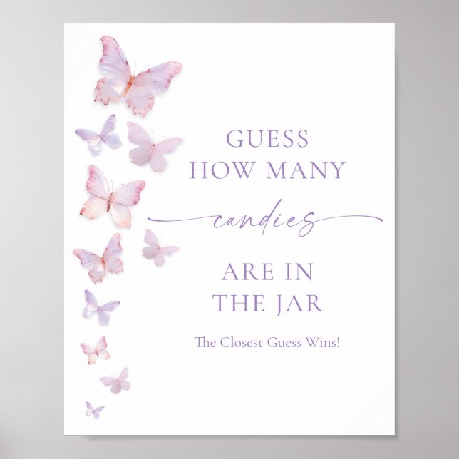 Butterfly Bridal Shower Guess How Many Candies Poster (Front)