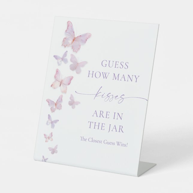 Butterfly Bridal Shower Guess How Many Kisses Pedestal Sign (Front)