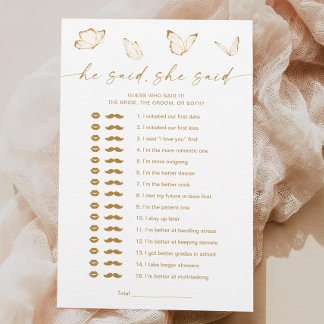 Butterfly Bridal Shower He Said She Said Game