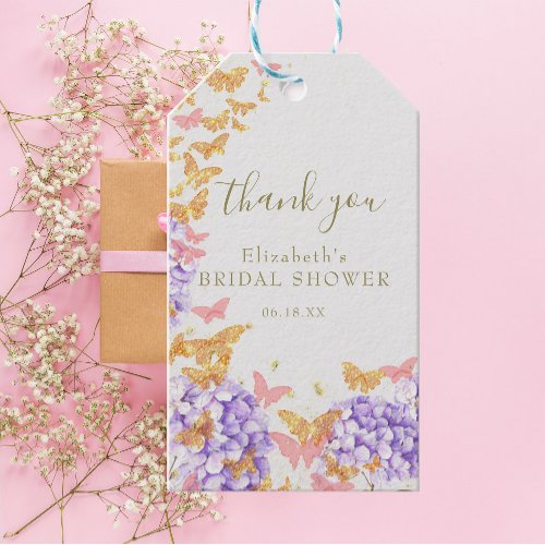 Butterfly Bridal Shower Hydrangea Boho Thank You Gift Tags