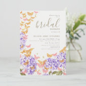 Butterfly Bridal Shower Hydrangea Gold Elegant Invitation (Standing Front)