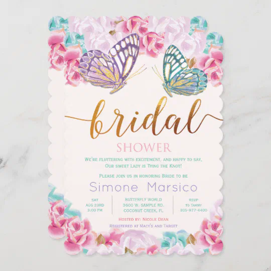 Lilacs and Butterflies Bridal Shower Invitation
