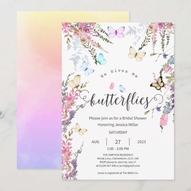 Butterfly Bridal Shower Invitation (Front/Back)
