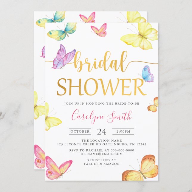Butterfly Bridal Shower Invitation (Front/Back)