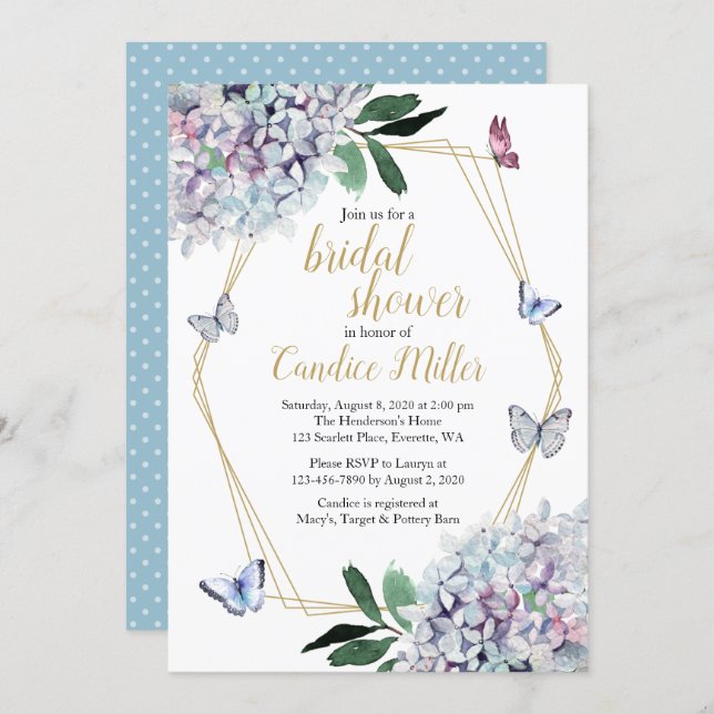 butterfly bridal shower invites blue purple pink (Front/Back)