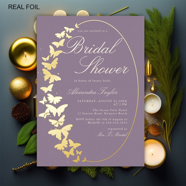 Butterfly Bridal Shower Lavender Gold Modern Chic Foil Invitation (Creator Uploaded)
