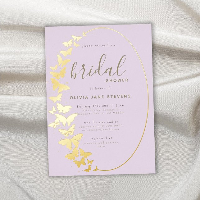 Butterfly Bridal Shower Lilac Elegant Gold Boho Foil Invitation (Creator Uploaded)