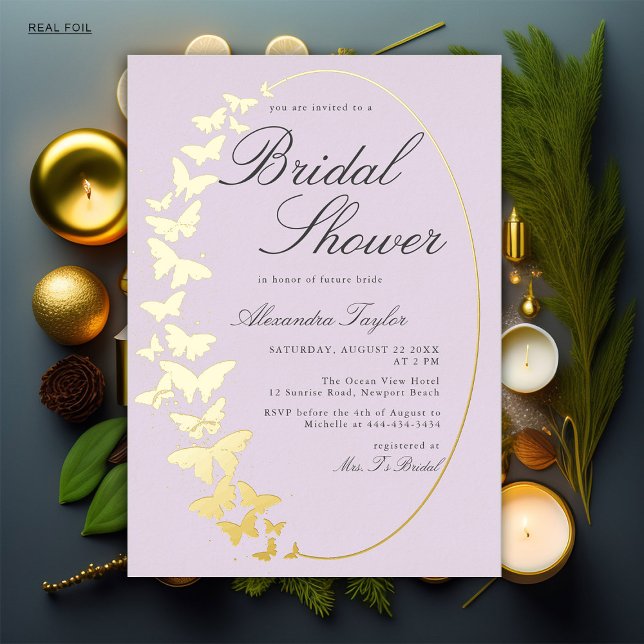 Butterfly Bridal Shower Lilac Elegant Gold Classic Foil Invitation (Creator Uploaded)