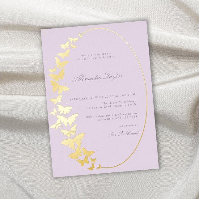 Butterfly Bridal Shower Lilac Elegant Gold Foil Foil Invitation (Creator Uploaded)
