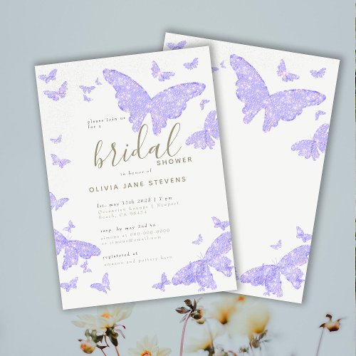 Butterfly Bridal Shower Lilac Gold Elegant Boho Invitation