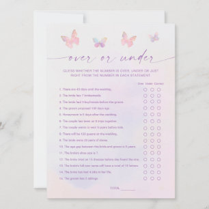 Butterfly Bridal Shower Over or Under Game Card