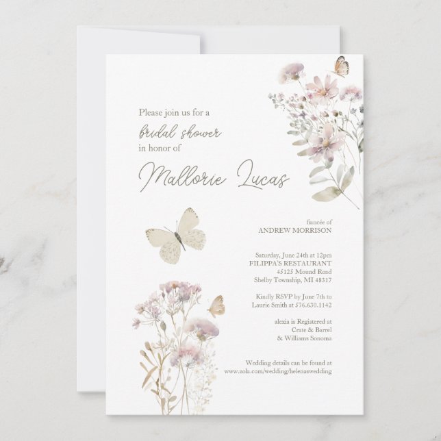 Butterfly Bridal Shower | Romantic Feminine Design Invitation (Front)