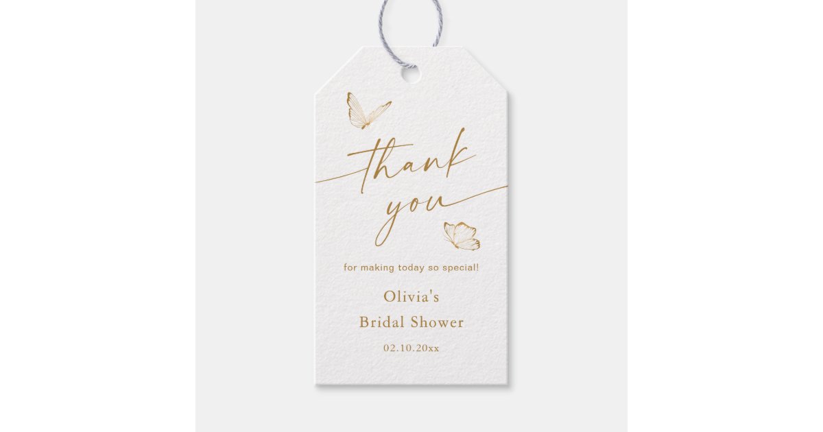 Butterfly Bridal Shower Thank You Favor Gift Tags | Zazzle