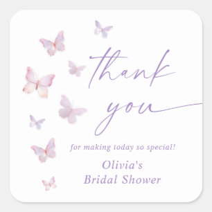 Butterfly Bridal Shower Thank You Favor Square Sticker
