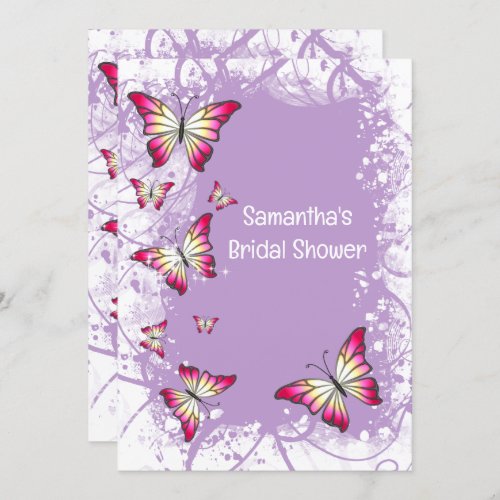 Butterfly bridal shower watercolor pink purple  invitation