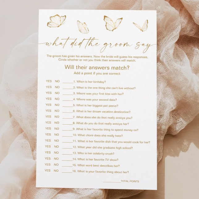 Butterfly Bridal Shower What Did Groom Say Game (Creator Uploaded)