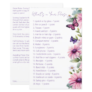 Butterfly bridal shower what's in your purse game