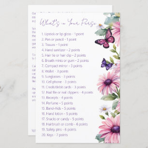 Butterfly bridal shower what's in your purse game