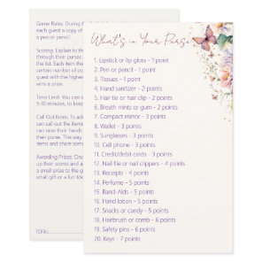 Butterfly bridal shower what's in your purse game