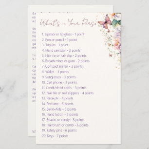 Butterfly bridal shower what's in your purse game