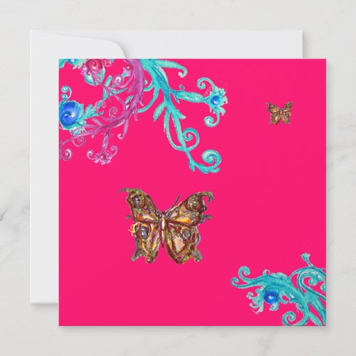 BUTTERFLY  bright pink  blue Invitation