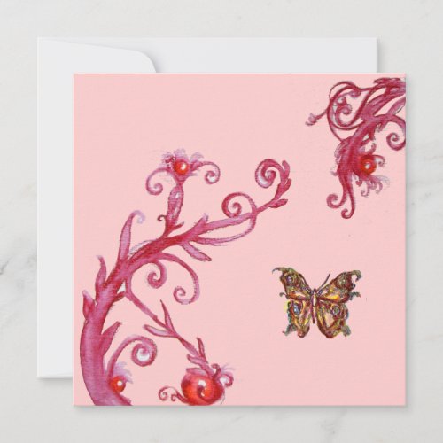 BUTTERFLY  bright pink red Invitation