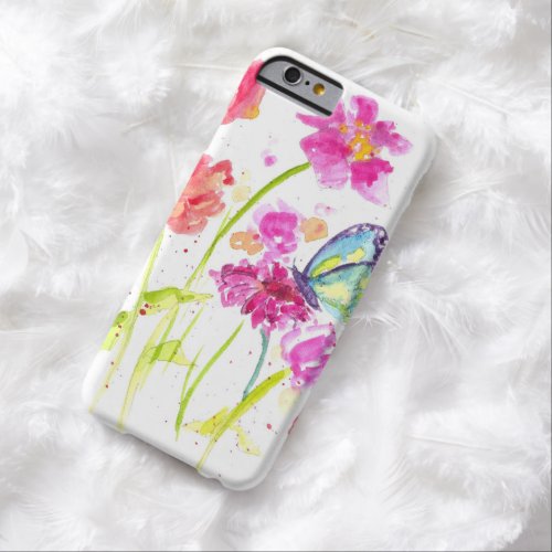 Butterfly Bright Pink Watercolor Wildflower Barely There iPhone 6 Case
