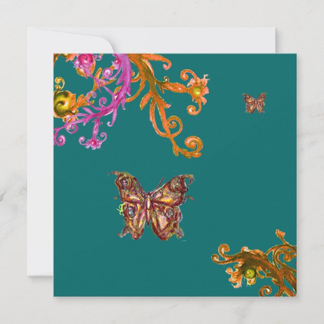 BUTTERFLY , bright pink yellow green Invitation (Front)