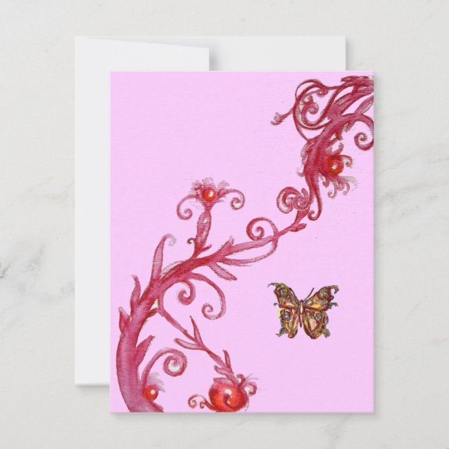 BUTTERFLY , bright red pink Invitation (Front)