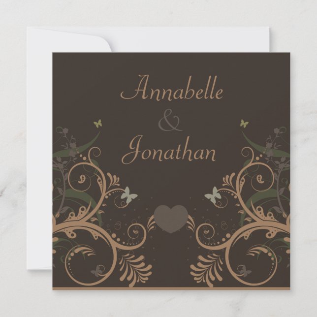 Butterfly Brown Flora Wedding Invitation (Front)