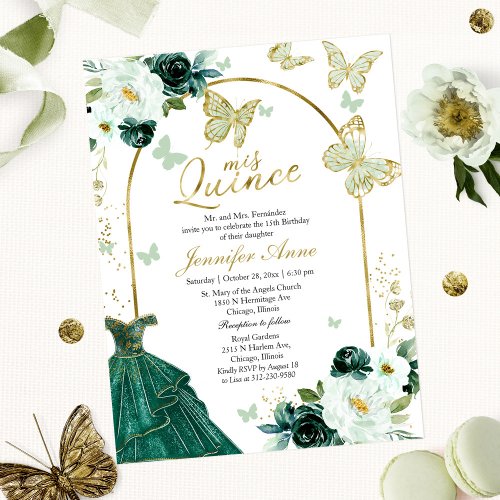 Butterfly Budget Quince Invitations Green Dress