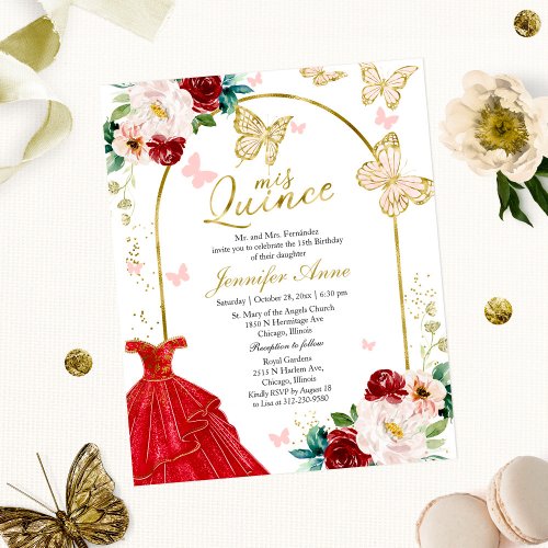 Butterfly Budget Quince Invitations Red Dress
