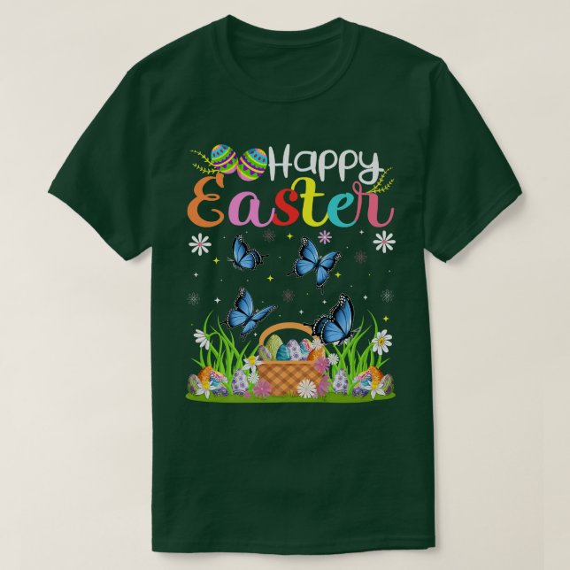 Butterfly Bunny Egg Hunting Funny Butterfly Happy  T-Shirt (Design Front)