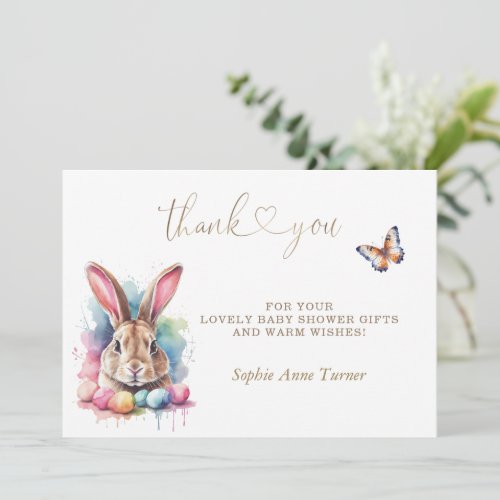 Butterfly Bunny Eggs Baby Shower Calligraphy  Thank You Card