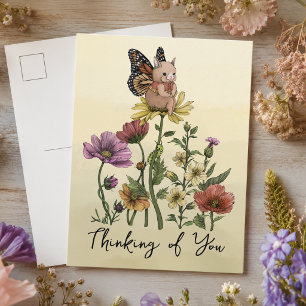 Butterfly Bunny Wildflower Garden Cottagecore Postcard