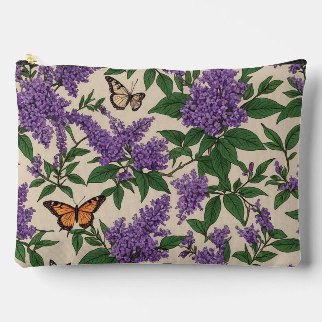 Butterfly bush purple flowers and butterflies accessory pouch (Front)