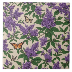 Butterfly bush purple flowers and butterflies ceramic tile