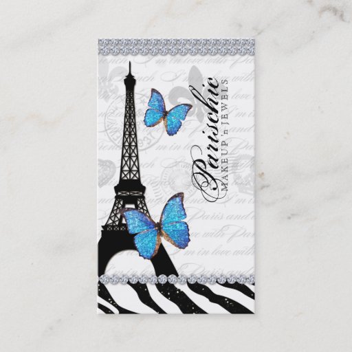 Customizable Butterfly Business Card Paris Eiffel Tower Blue G
