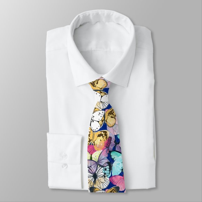 Butterfly Butterflies Pattern Neck Tie (Tied)