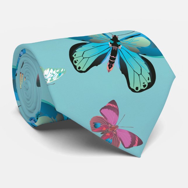 Butterfly Butterflies Pattern Neck Tie (Rolled)