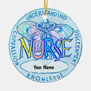 Butterfly caduceus nurse ceramic ornament