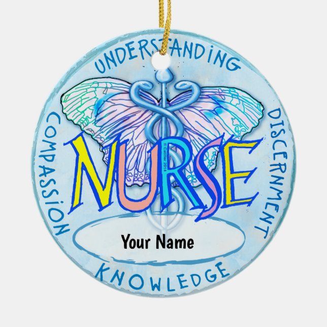 Butterfly caduceus nurse  ceramic ornament (Front)