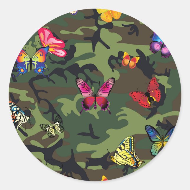 butterfly camouflage classic round sticker (Front)