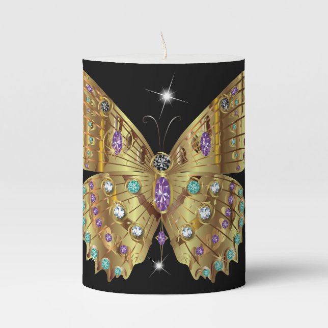 Butterfly Candle - Gold Jeweled Butterfly (Front)