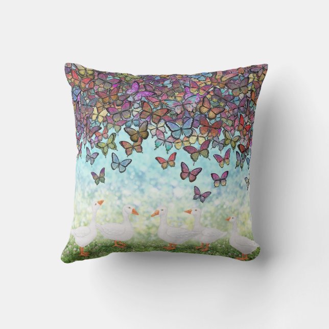 butterfly cascade and white geese throw pillow (Back)