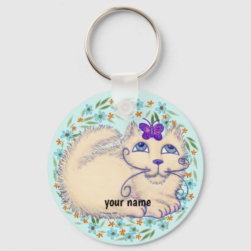 Butterfly Cat custom name  Keychain